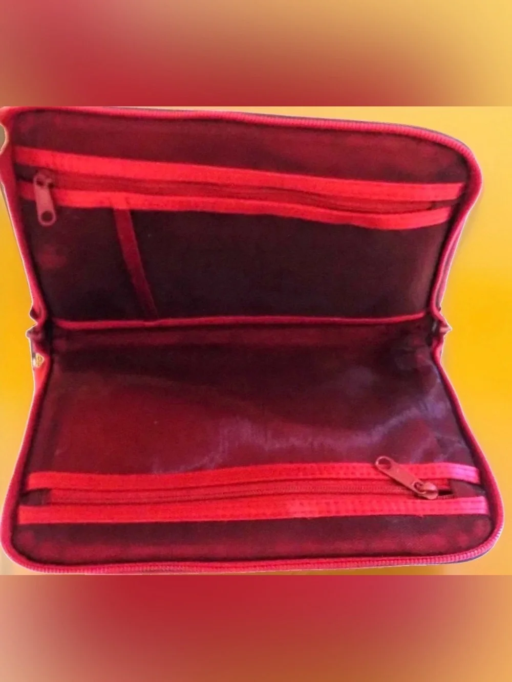 CHANEL Red Satin Cosmetic Pouch with Logo NWOT